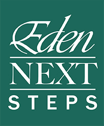 Green background with crisp white text reading "Eden NEXT Steps" in a stylized font.