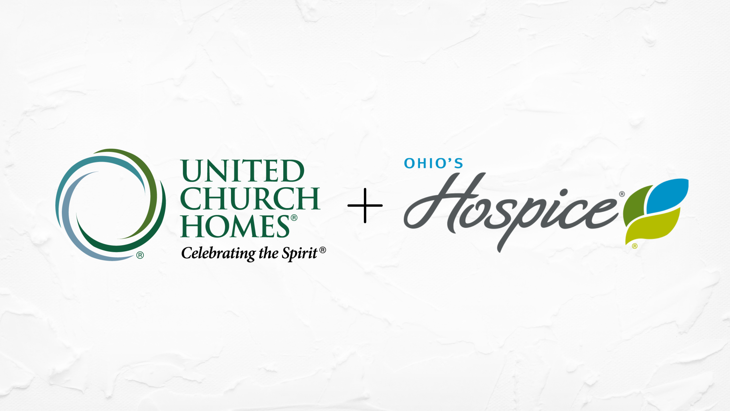 United Church Homes and Ohio's Hospice logos side by side with a plus sign between them on a white background, announcing their strategic alliance.