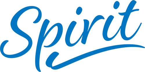 A stylized blue text reading "Spirit" with a curved line beneath the letters, perfectly embodying the vibrant energy of a senior living blog.