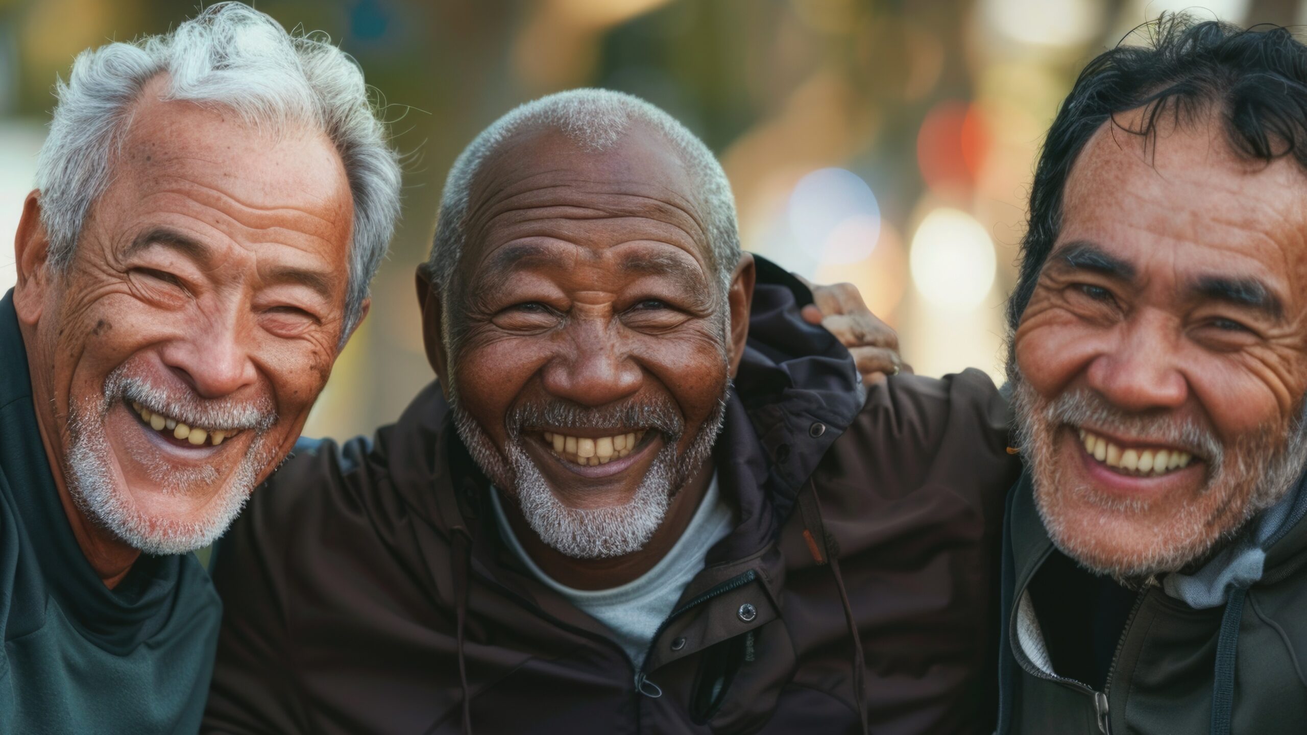 Three older adult men enjoying purpose together